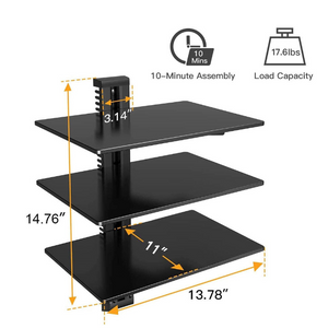 SOPORTE PARA DVD/D-BOX/VHS/PROYECTOR, TRIPLE VIDRIO, 36X25CM, 8KG. Sku: 9424