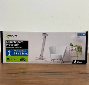 SOPORTE PARA PROYECTOR A TECHO EXTENSIBLE 38-58 CM, 360°, 13.5KG, BLANCO DINON - Sku: 11741