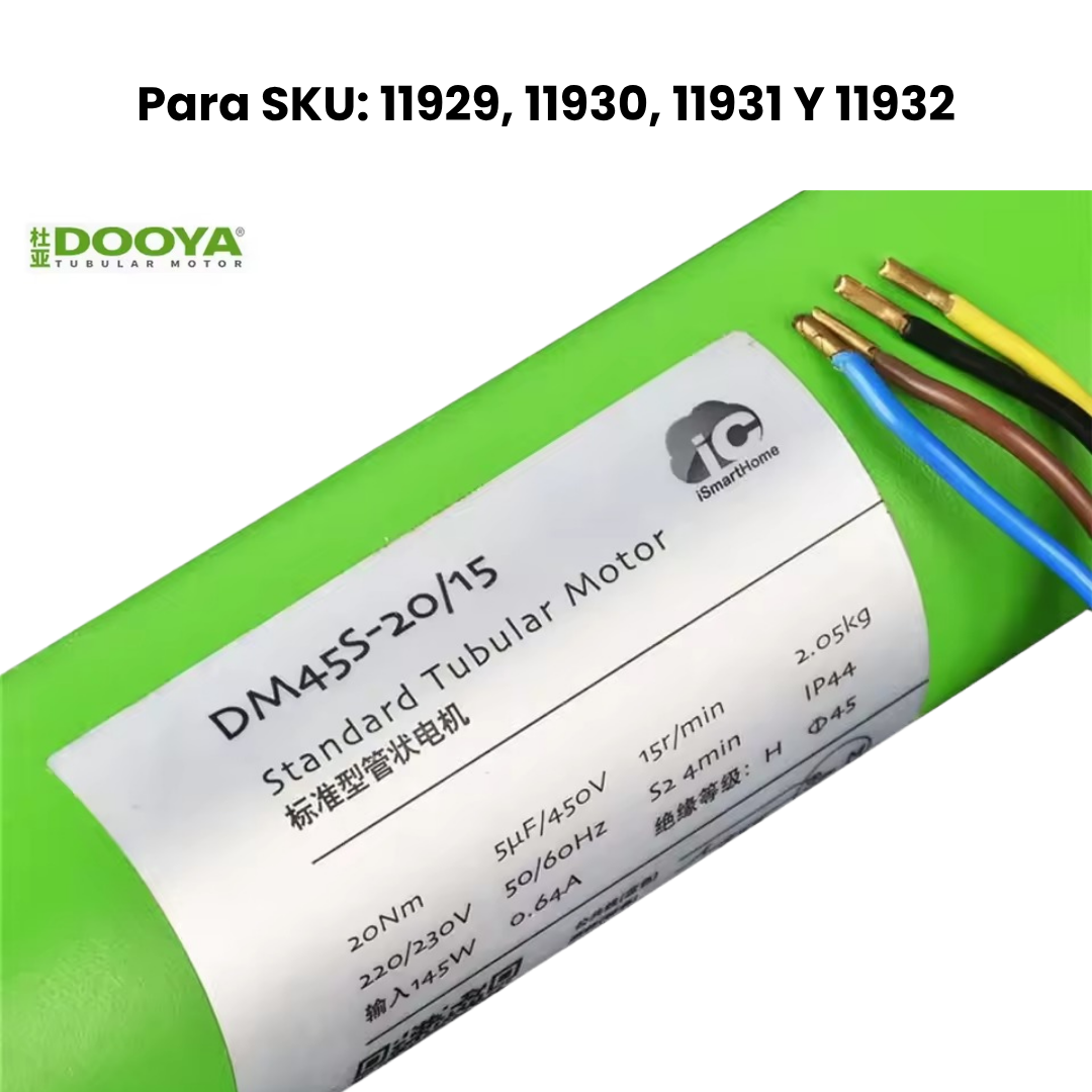 Motor Tubular Standar Marca Dooya DM45S-20/15 *145W* (Para Sku 11929, 11930, 11931 Y 11938)