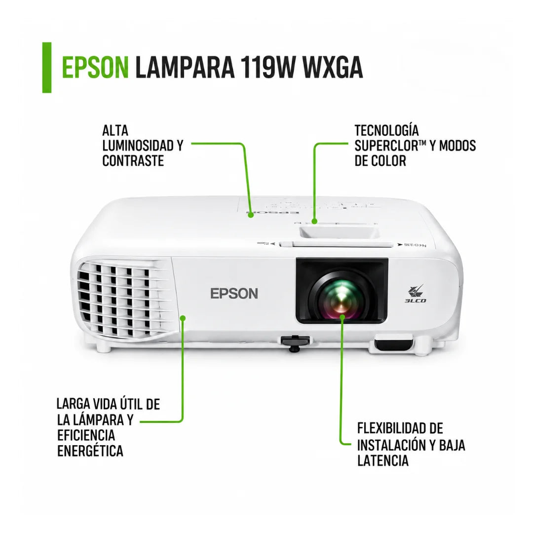 PROYECTOR EPSON POWERLITE 119W WXGA 4000 LUMENES