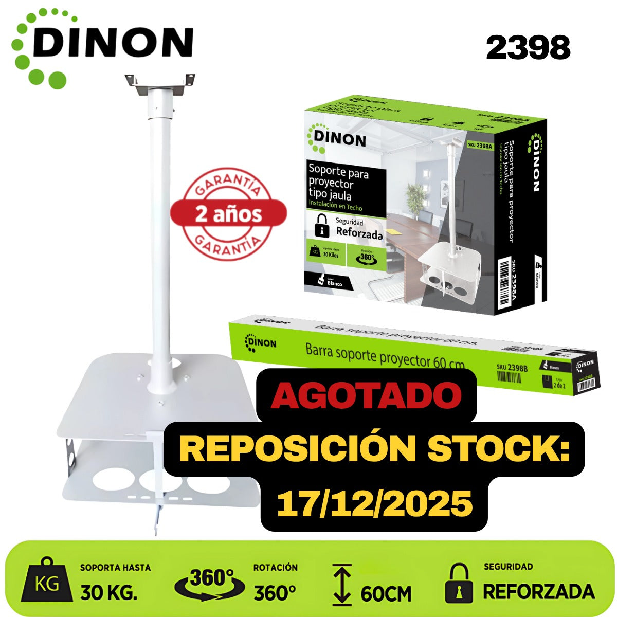 Soporte para Proyector Tipo Jaula de Seguridad, 60 cm, hasta 30 kg - SKU:2398