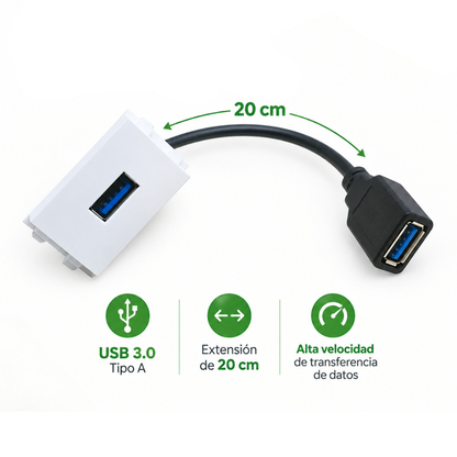MODULO USB 3.0 TIPO A CON EXTENSIÓN DE 20CM PARA WALLPLATE 12258