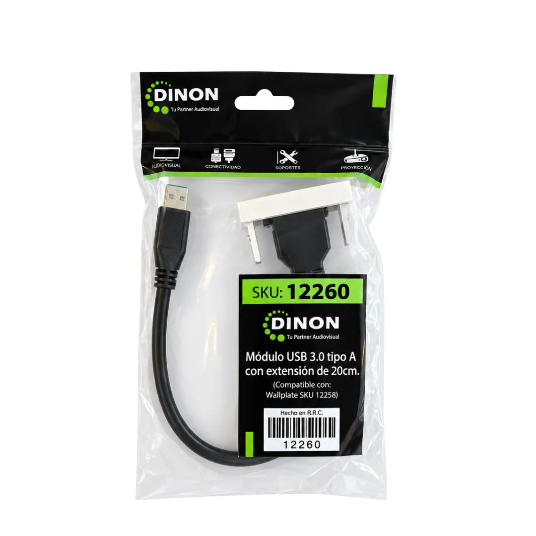 MODULO USB 3.0 TIPO A CON EXTENSIÓN DE 20CM PARA WALLPLATE 12258