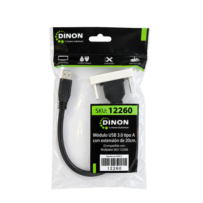 MODULO USB 3.0 TIPO A CON EXTENSIÓN DE 20CM PARA WALLPLATE 12258