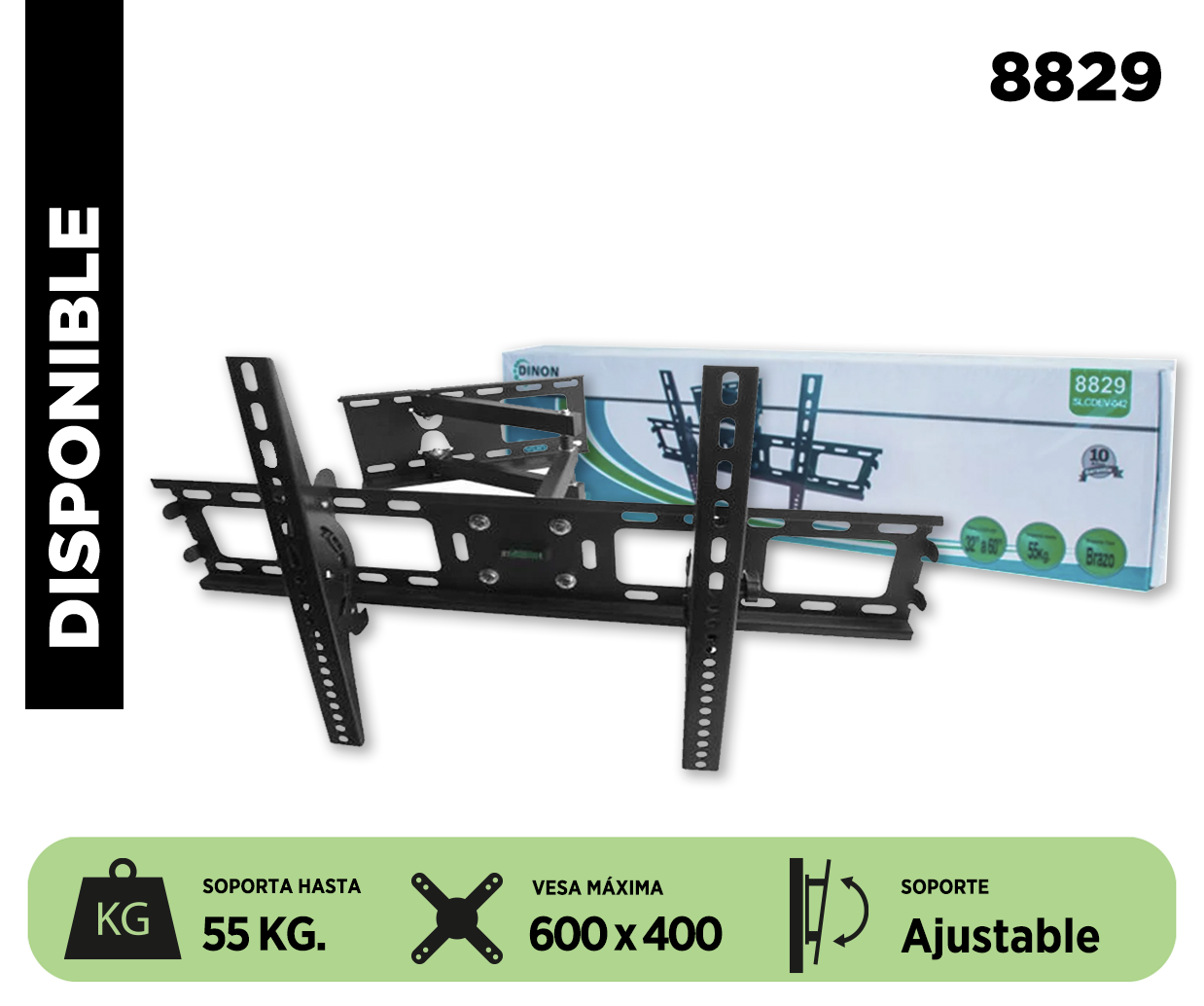 SOPORTE PARA TV UNIVERSAL BRAZO 32 - 60, 10 - 50CM, VMAX 600X400, 55KG. SKU:8829