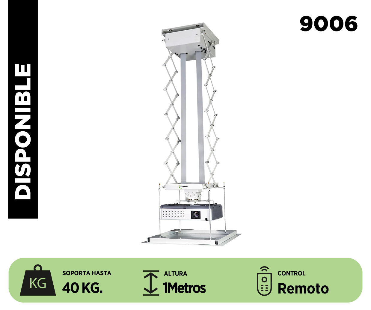 LIFT ELECTRICO PROYECTOR A TECHO, MOTOR TUBULAR, C/R, 1 METRO, 40KG, DINON - sku:9006