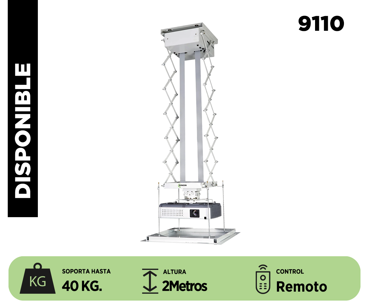 LIFT ELECTRICO PROYECTOR A TECHO, MOTOR TUBULAR, C/R, 2 METROS, 40KG, DINON - sku:9110