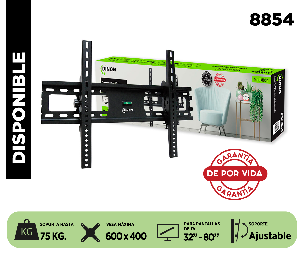 SOPORTE PARA TV DINON PREMIUM UNIVERSAL REGULABLE 32-80", VMAX 600X400, 75KG - Sku:8854