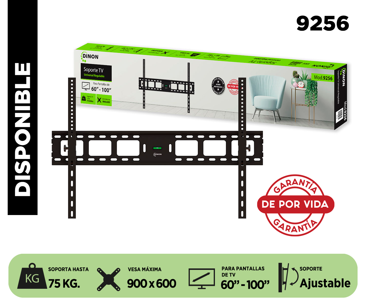 SOPORTE PARA TV LCD LED UNIVERSAL REGULABLE 60-100, VMAX 900X600, 75KG. DINON - Sku:9256