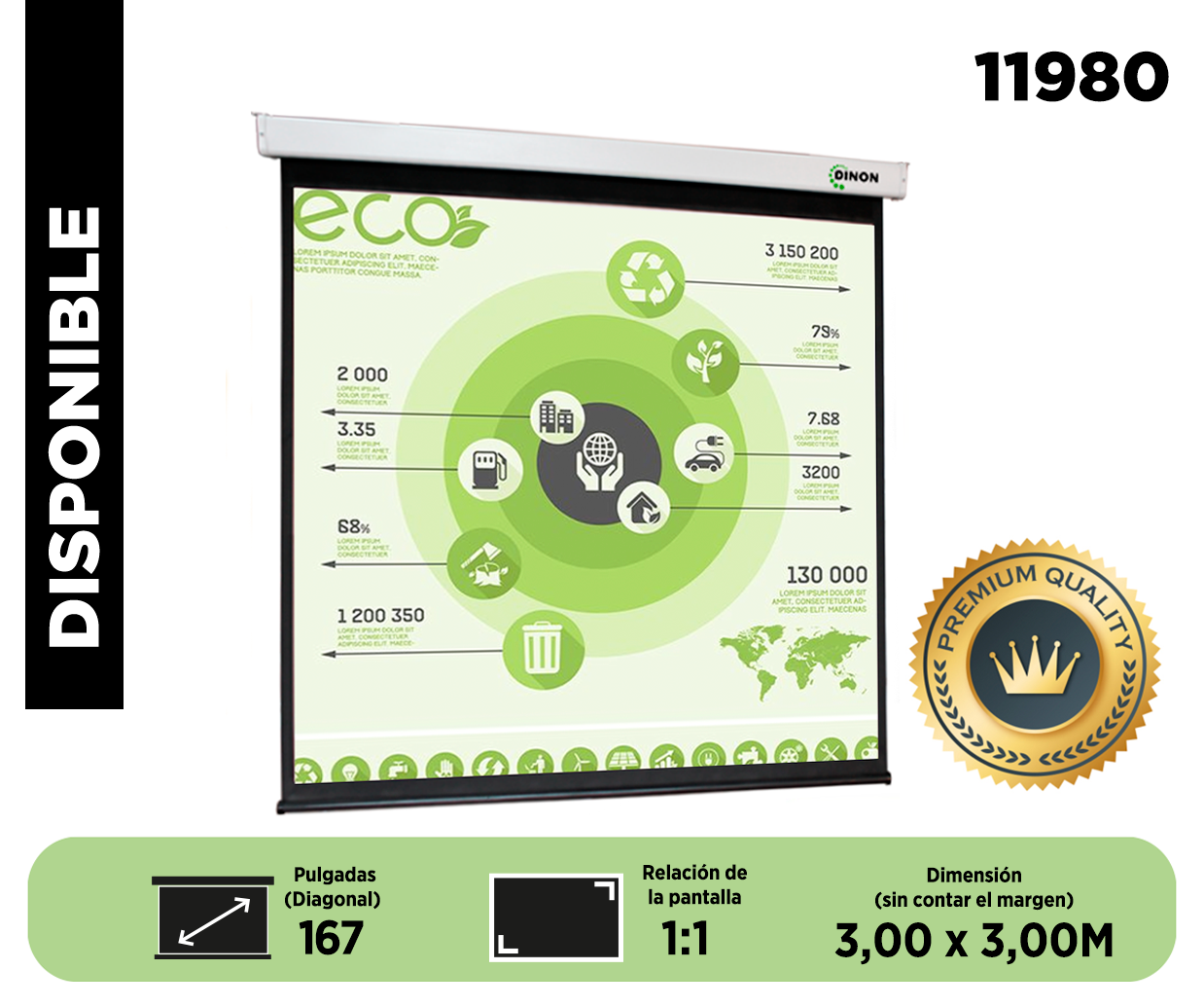 Telon Mural Dinon 3,00 x 3,00 metros (167") Diagonal (1:1) - sku:11980