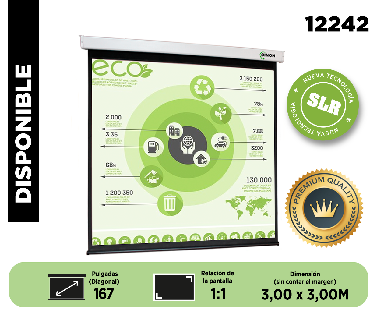 Telon Mural Dinon 3,00 x 3,00 metros con SLR (167" Diagonal) 1:1 - sku: 12242