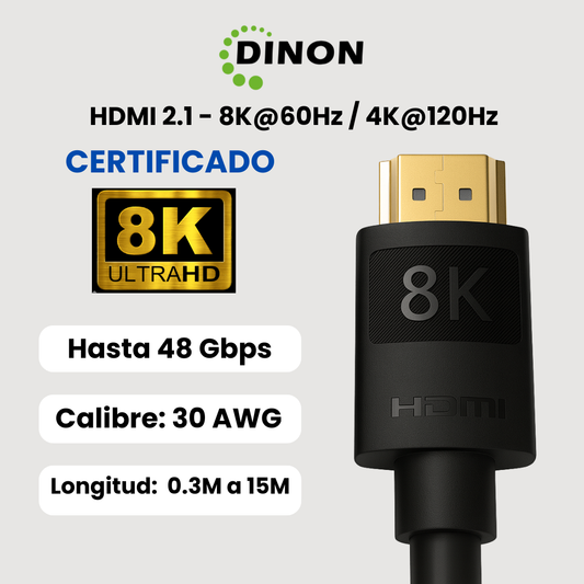 Características del cable HDMI 2.1 8K 60Hz 48Gbps desde 30cm hasta 15 metros