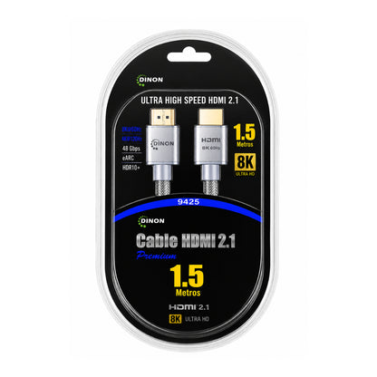Cable Hdmi 1.5m. M/m, 2.1, Conectores Baño Oro Dinon