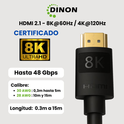 Cables HDMI 2.1desde 0,3m hasta 15m Dinon