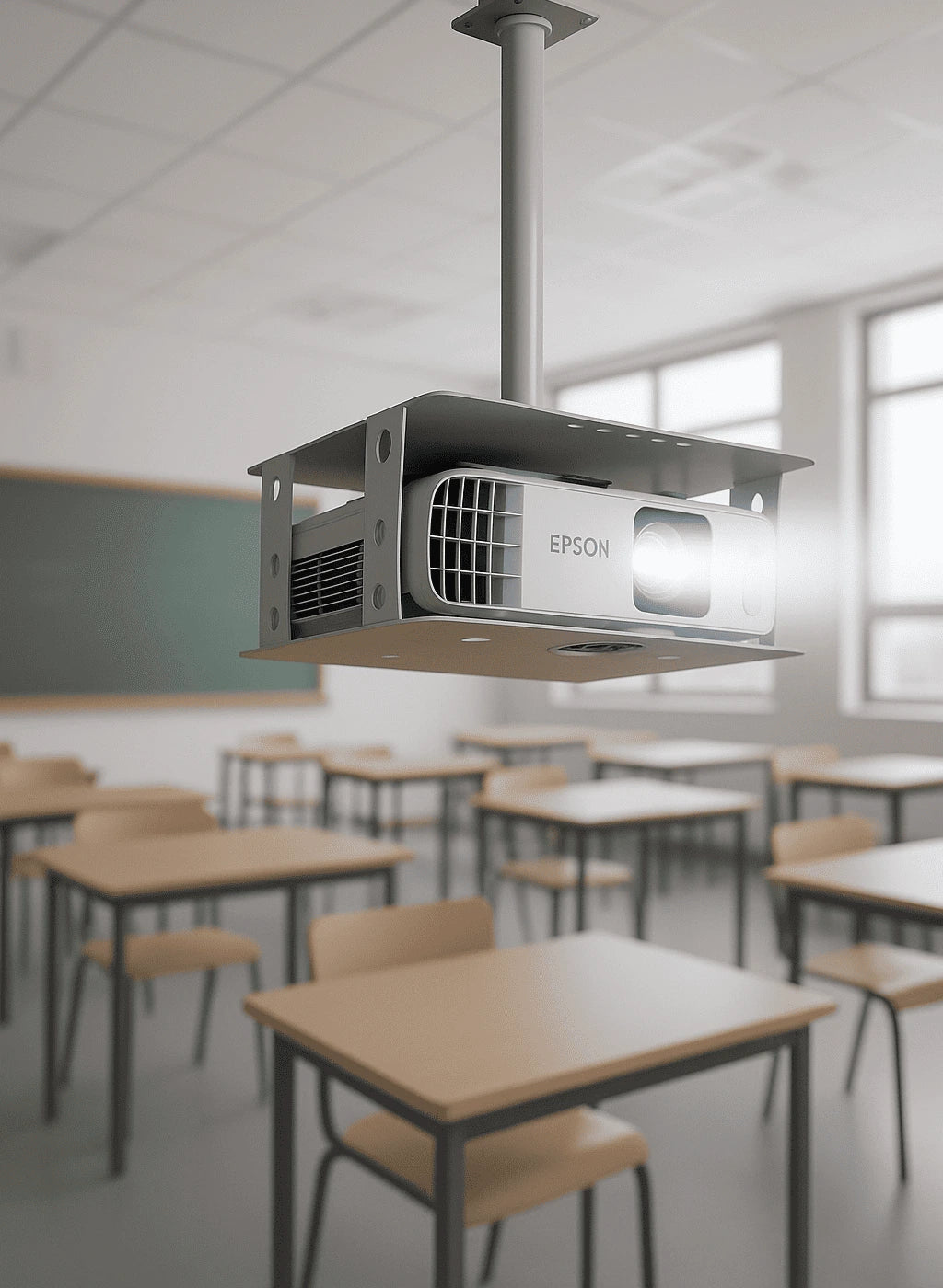 Soporte jaula para proyector Epson o Viewsonic instalado en sala clases para colegio