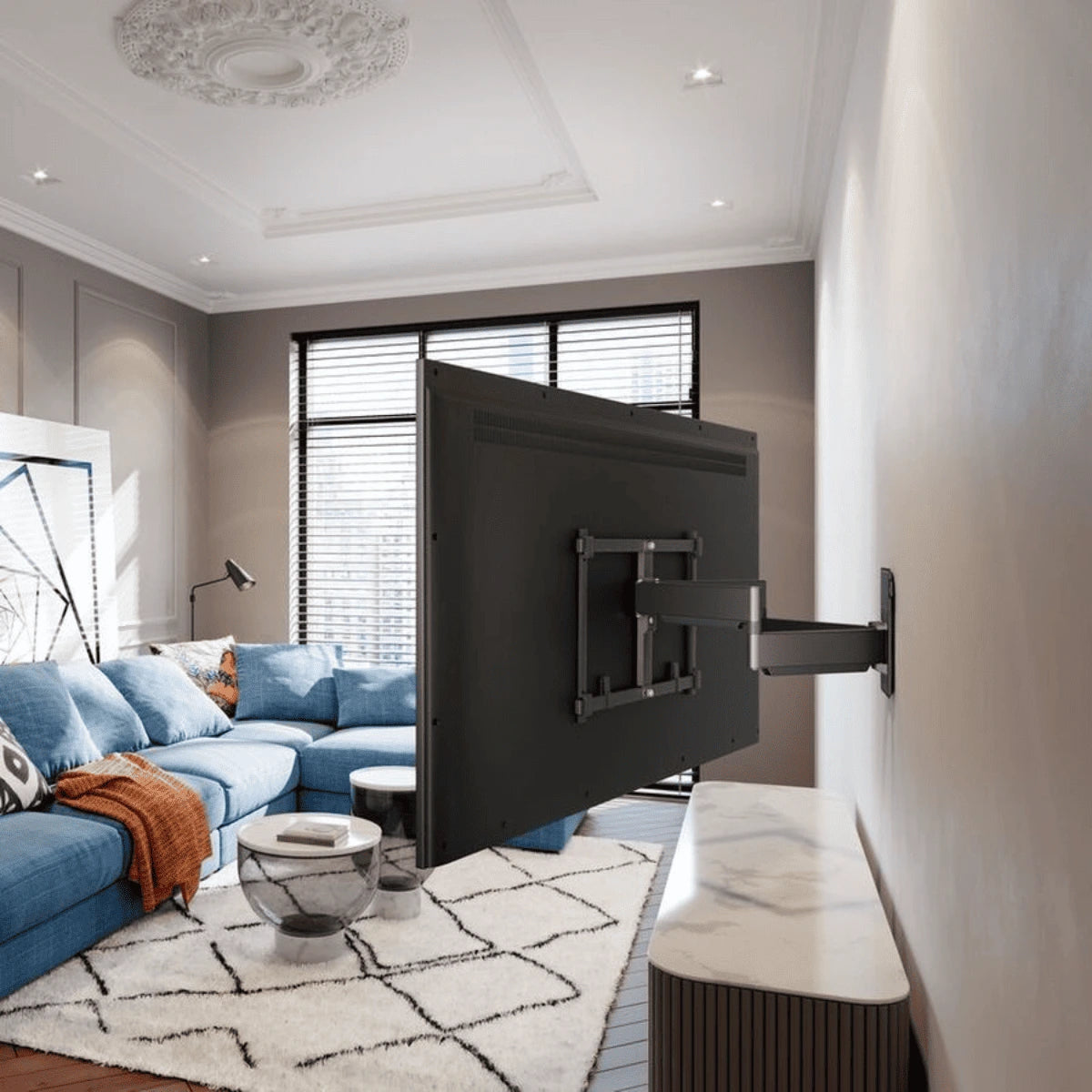 Soporte de TV Dinon grandes instalado en pared para living