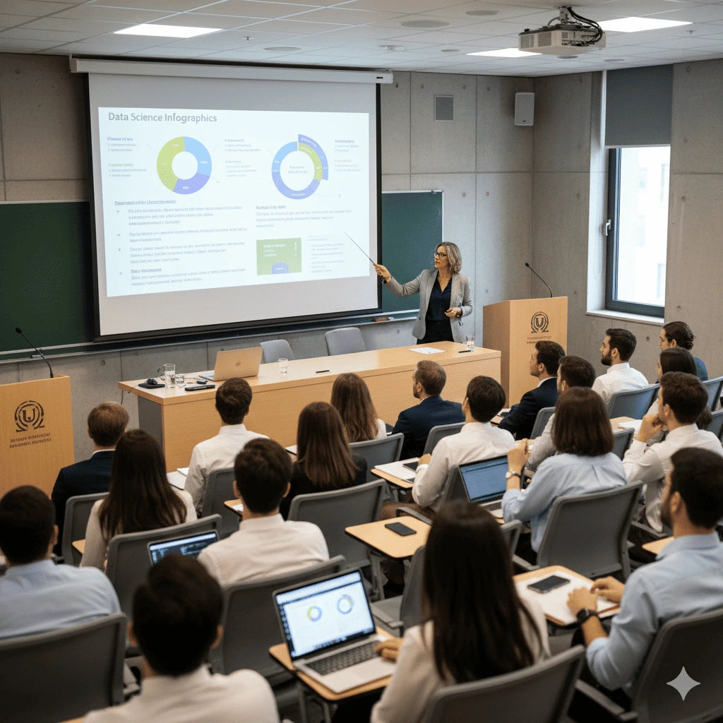 Telón eléctrico instalado en salón de clases para universidad o colegio