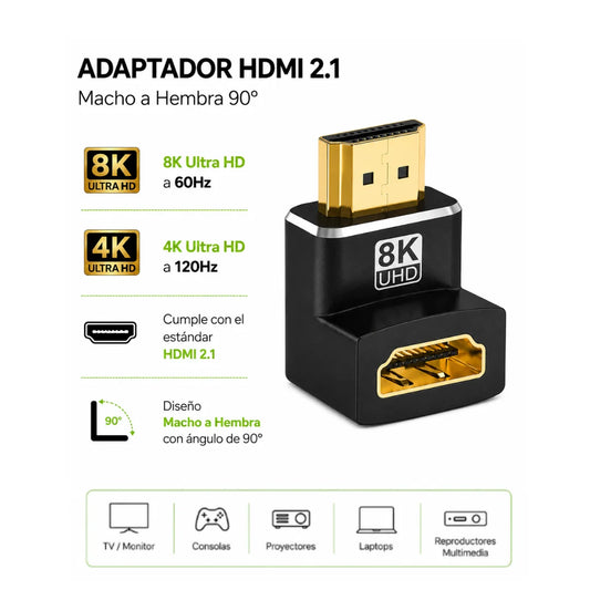 COPLA HDMI 2.1 8K@60Hz 4K@120Hz MACHO HEMBRA, ANGULO 90°, DINON