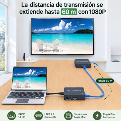 Extensor Hdmi 2.0 4K@60Hz Por RJ45 Hasta 60m Dinon
