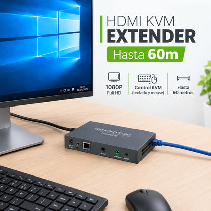 Extensor KVM HDMI 2.0 4K@60Hz Teclado y Mouse Por RJ45 Hasta 60 m Dinon