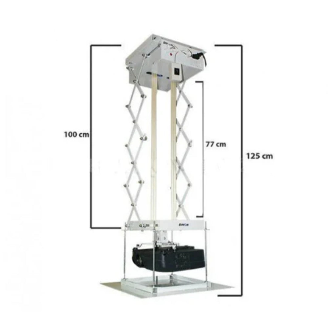 Medidas para el lift eléctrico dinon de hasta 1 metro de extensión. Excelente opción para aulas, colegios, eventos, etc.