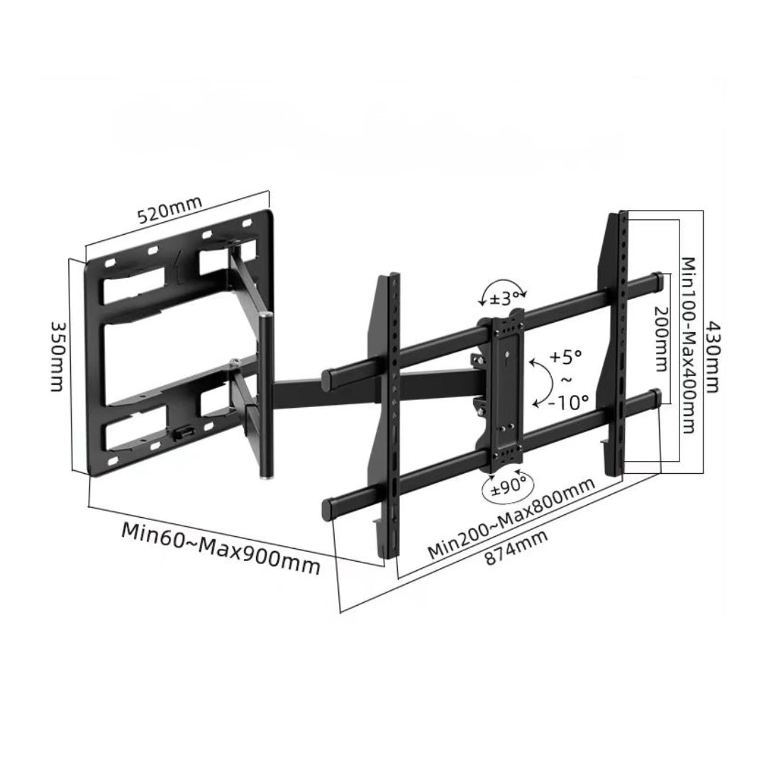 medidas técnicas en mm de soporte de tv de brazo extra largo heavy duty dinon para TVs grandes