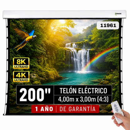 Telón Eléctrico Tensionado Dinon 4x3m (200") con Control Remoto