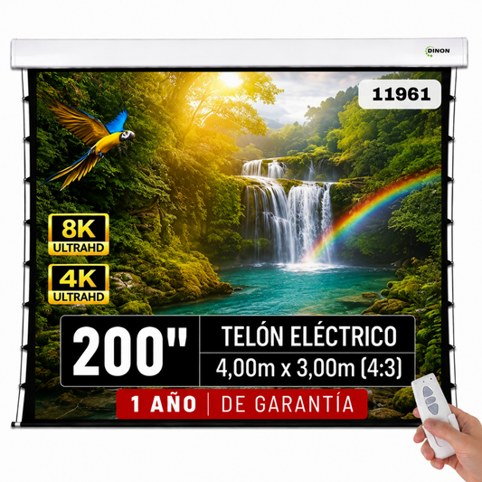 Telón Eléctrico Tensionado Dinon 4x3m (200") con Control Remoto
