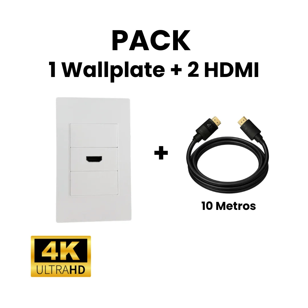 Pack Wallplate de 20 cm 2.0 4k + 2 cables HDMI 2.0 de 10 metros. Ideal para oficinas, reuniones, eventos, etc.