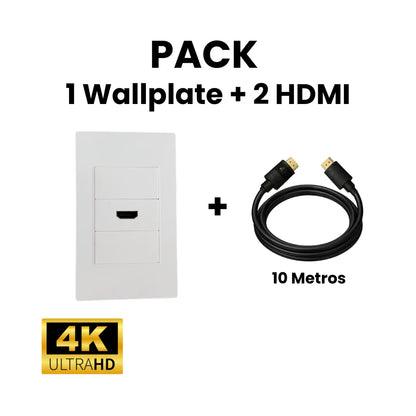 Pack Wallplate de 20 cm 2.0 4k + 2 cables HDMI 2.0 de 10 metros. Ideal para oficinas, reuniones, eventos, etc.