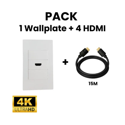 Pack wallplate 2.0 20 cm + 4 cables HDMI 2.0 de 15 metros Dinon. Ideal para colegios, eventos, clases, reuniones, etc.