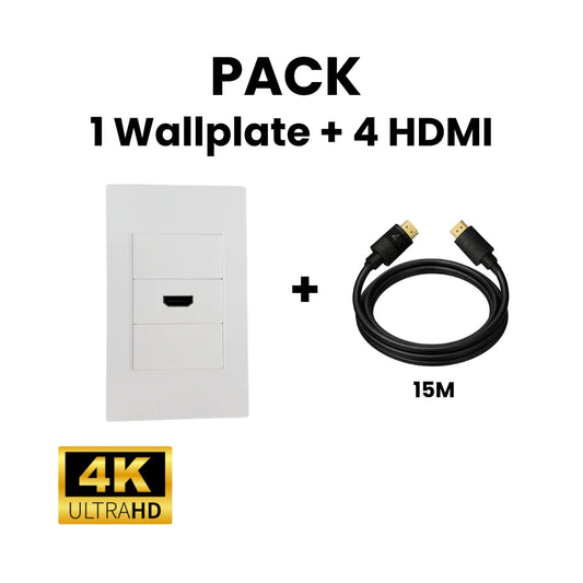 Pack wallplate 2.0 20 cm + 4 cables HDMI 2.0 de 15 metros Dinon. Ideal para colegios, eventos, clases, reuniones, etc.