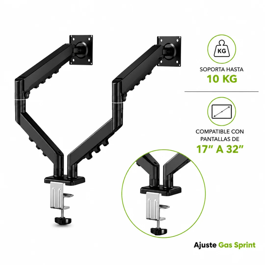 Soporte de monitor brazo doble, de 17" hasta 32". Con ajuste gas sprint