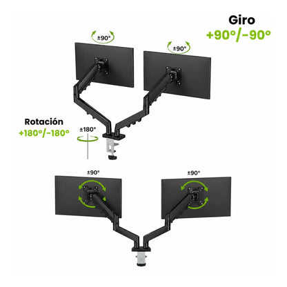 Soporte de monitor brazo doble Dinon. Con giro 90º+- y rotación +-180º