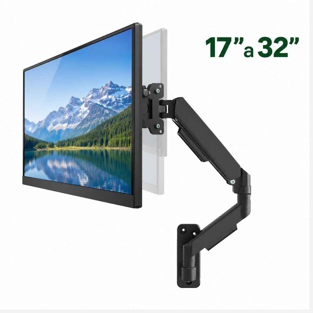 Soporte Tipo Brazo Simple A Muro Para Monitor 17-32", Gas Sprint, 10Kg, Negro, Dinon