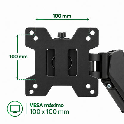 Soporte Tipo Brazo Simple A Muro Para Monitor 17-32", Gas Sprint, 10Kg, Negro, Dinon