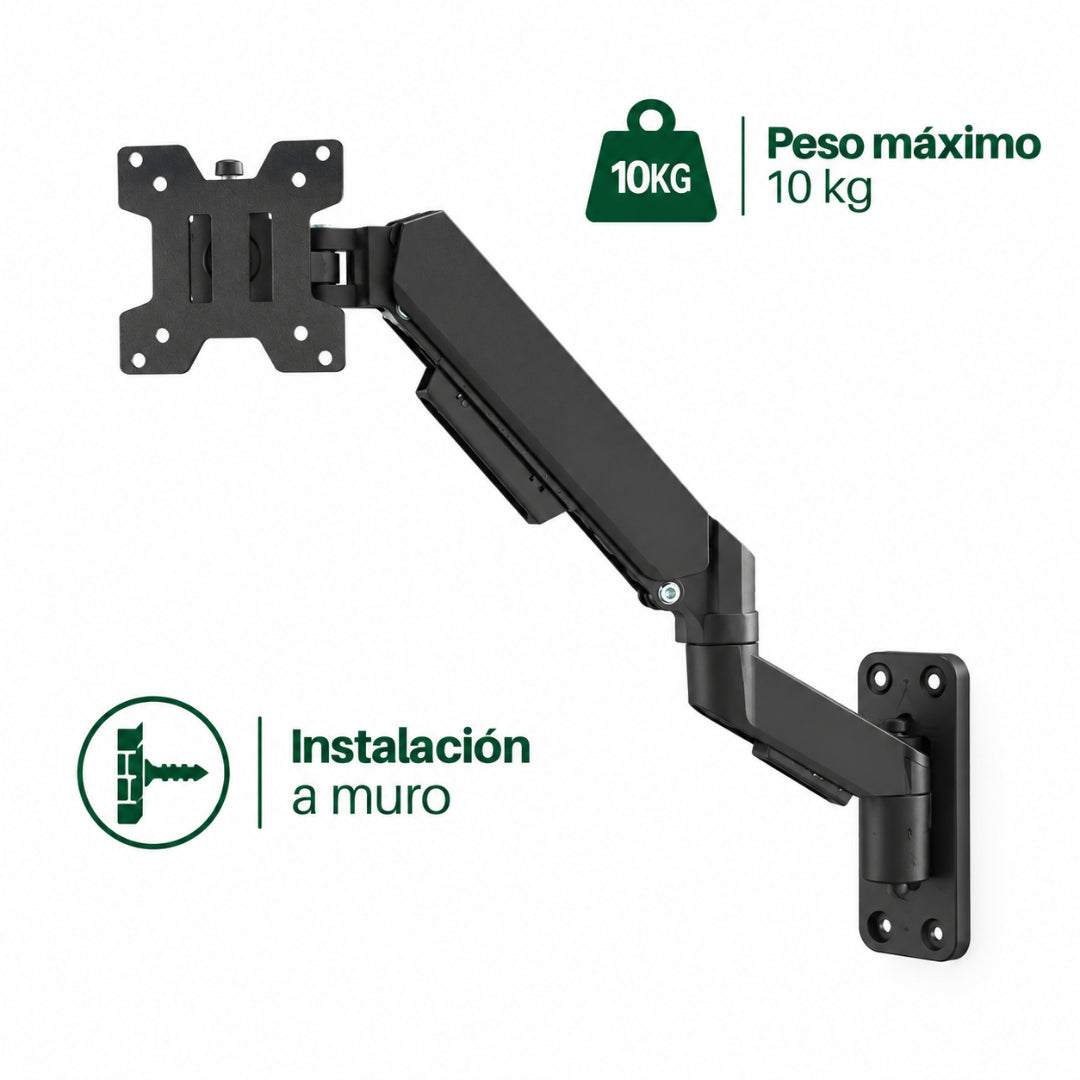 Soporte Tipo Brazo Simple A Muro Para Monitor 17-32", Gas Sprint, 10Kg, Negro, Dinon