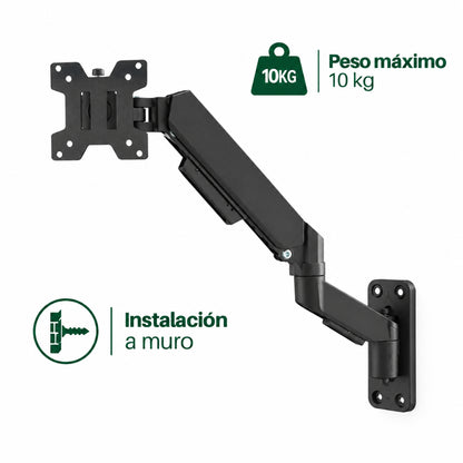 Soporte Tipo Brazo Simple A Muro Para Monitor 17-32", Gas Sprint, 10Kg, Negro, Dinon