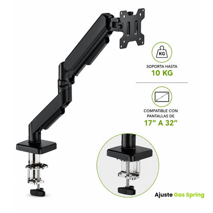 SOPORTE TIPO BRAZO SIMPLE PARA MONITOR 17-32", GAS SPRING, 10KG, NEGRO, DINON