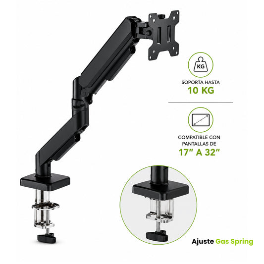SOPORTE TIPO BRAZO SIMPLE PARA MONITOR 17-32", GAS SPRING, 10KG, NEGRO, DINON