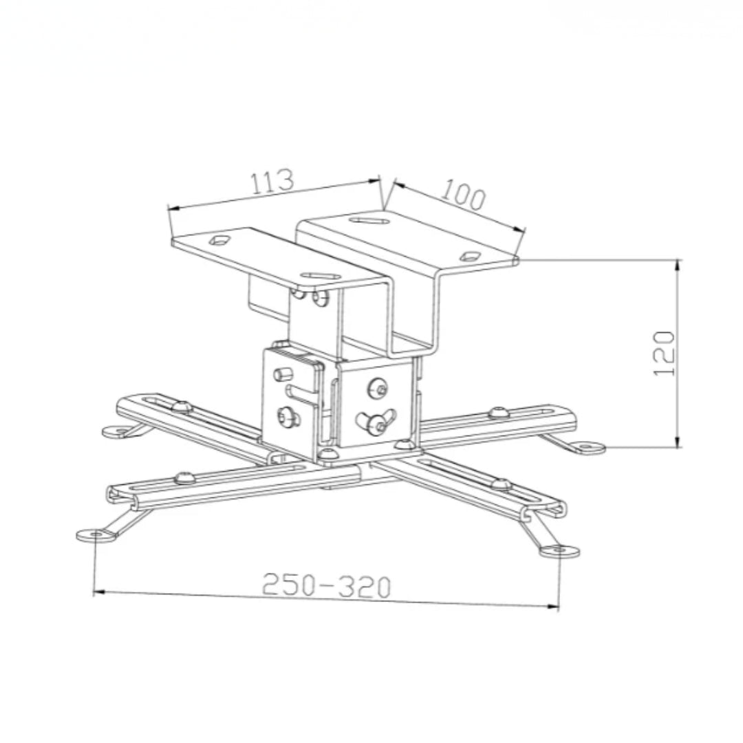 Medidas del soporte a techo para proyector Dinon. Ideal para colegios, universidades, etc.
