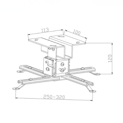 Medidas del soporte a techo para proyector Dinon. Ideal para colegios, universidades, etc.