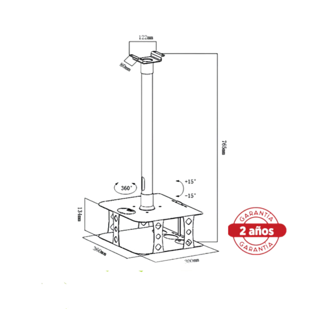 Medidas del soporte de proyector a techo tipo jaula de Dinon. Excelente para colegios y universidades