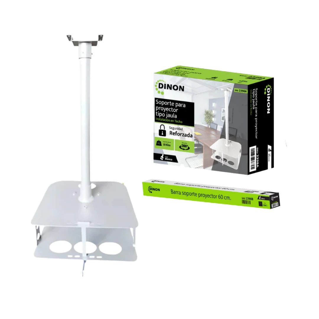 Soporte de proyector tipo jaula, Instalación al techo, con seguridad reforzada, hasta 30kg y rotación 360º