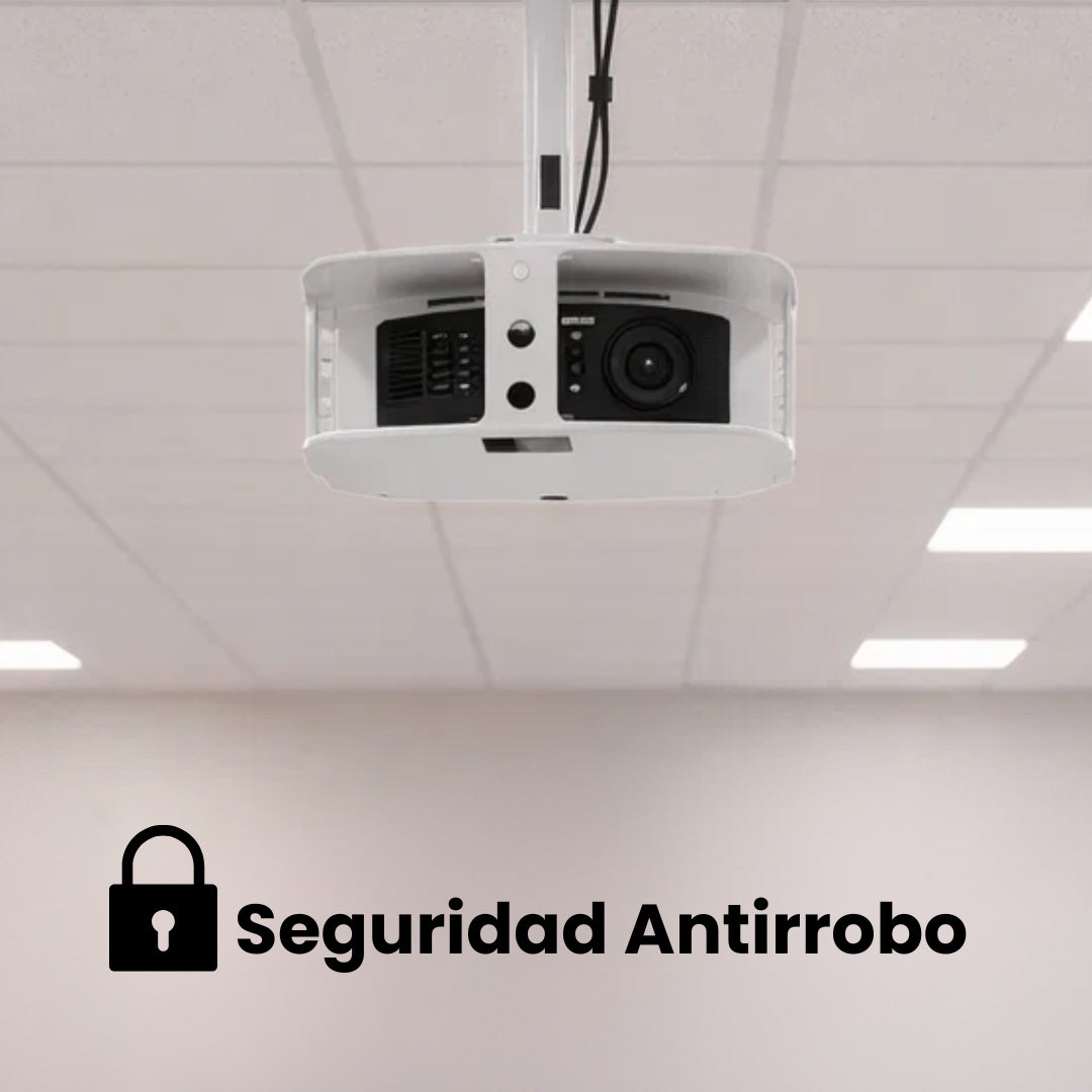 Soporte para proyector de techo, tipo jaula, con seguridad antirrobo. Ideal para colegios.
