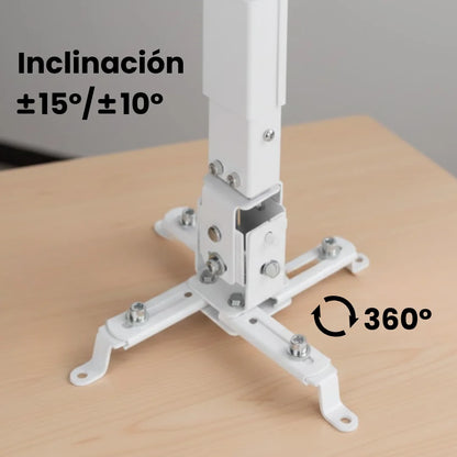 Soporte a techo para proyector extensible Dinon. Con una inclinación de +-15º y +-10º y una rotación de 360º