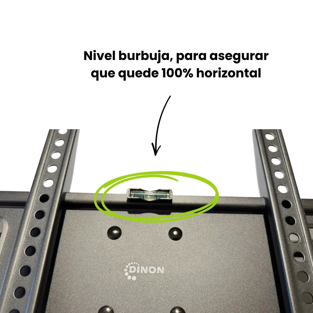 Soporte de TV dinon brazo doble. Con nivel burbuja para asegurar que quede 100% horizontal
