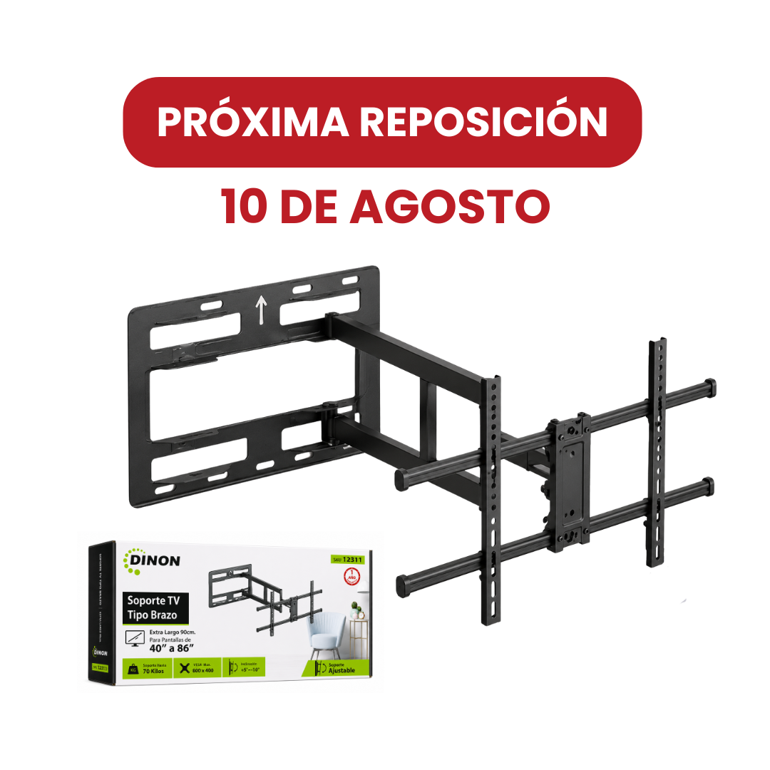 soporte para smart tv extensible de brazo marca dinon hasta 86 pulgadas y 70kg de peso