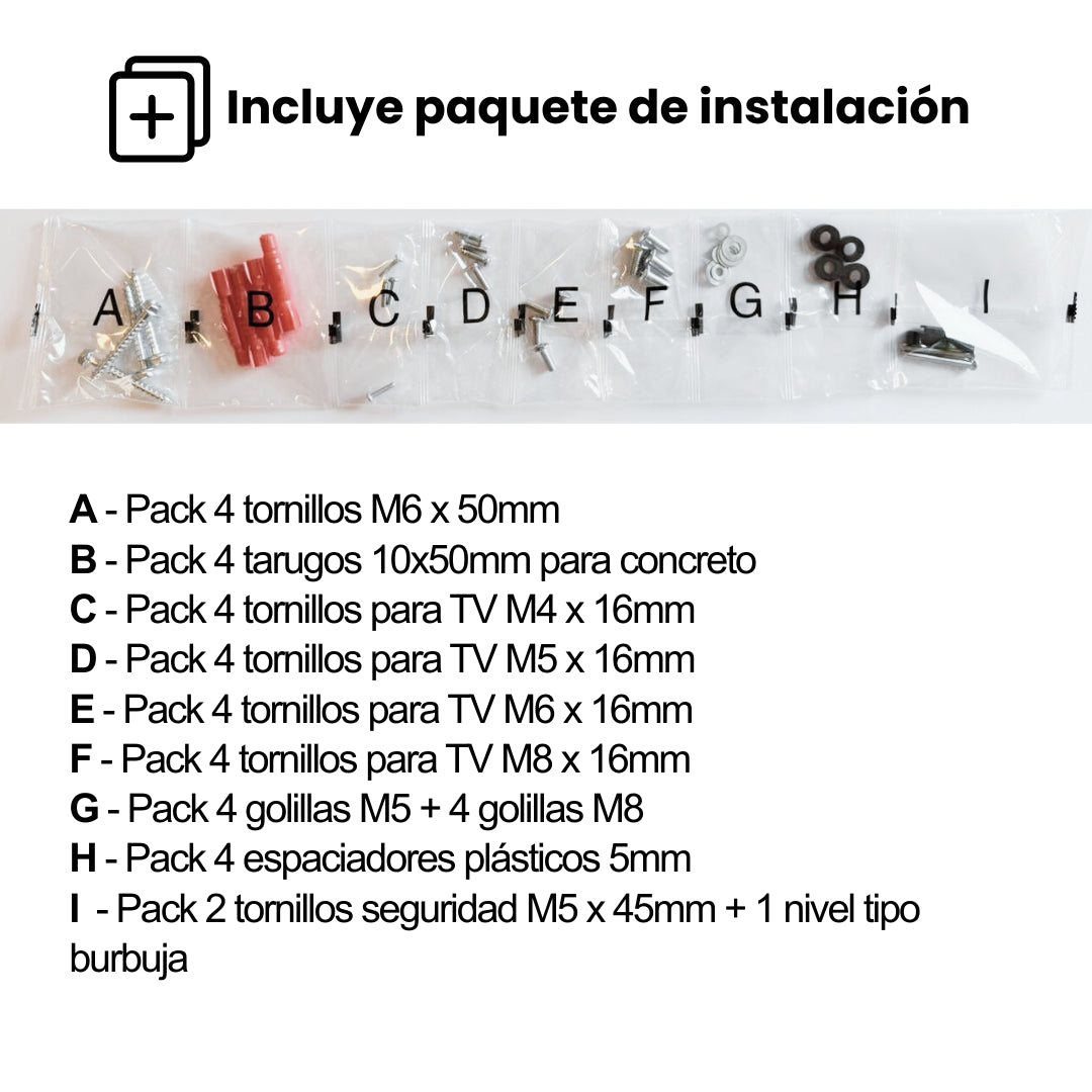 Soporte de TV regulable Dinon, incluye paquete de instalación con todos sus complementos
