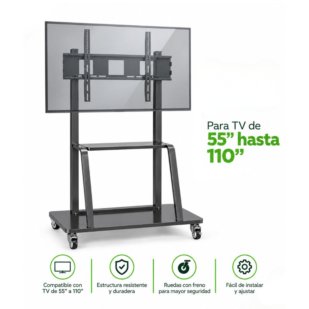 Soporte Pedestal con Ruedas para TV 55-110", 120Kg, Dinon